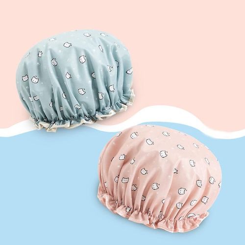 Bonnet De Douche, Grands Bonnets De Douche Pour Femmes Cheveux Longs, Réutilisable Double Couche Imperméable Douche Coiffure Casquette De Douche (2 Pcs, Bleu, Rose) 