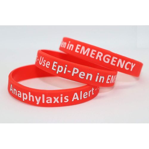 3 Pack-Anaphylaxie Epi-Pen Medical Alert Id Silicone Red Wristband, One Size 212mm Standard Adult Wrist
