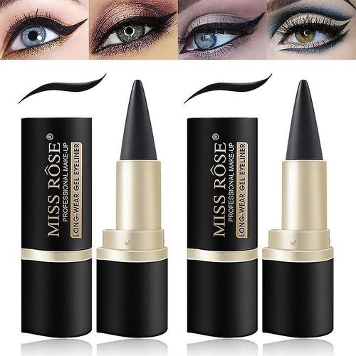 2pcs Noir Gel Eyeliner Ensemble, Outil D¿Eyeliner Crème Résistant Aux Bavures Et Crayon Eyeliner Imperméable À L¿Eau Mat 