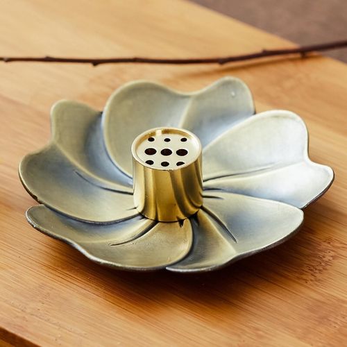 Brûleur d¿encens en bâton et porte-encens conique Coffret cadeau (4pcs, bronze)
