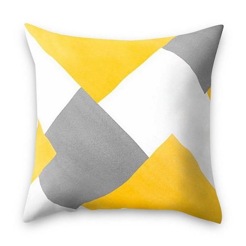 Ensemble de 2 épais moutarde jaune polyester imprimé géométrique design housse de coussin de canapé avec fermeture à glissière cachée 18x18 Puzzle jaune blanc cassé, 18x18 (45x45cm