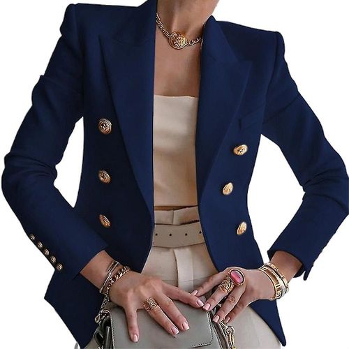 Femmes Dames Casual Manches Longues Revers Double Poitrine Mince Bureau Blazer Veste