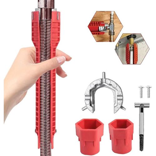 8 En 1 Évier Robinet Installateur Multifonctionnel Robinet Clé Outil Pipe à Eau Clé pour WC Cuve Salle de Bain Cuisine Plomberie (1set)