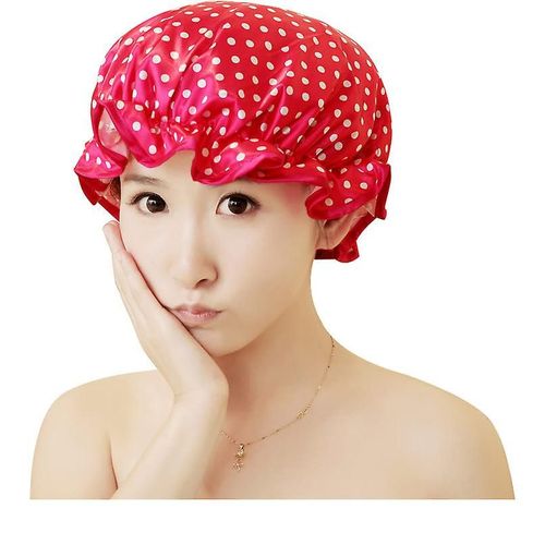 Bonnet De Douche Femme Imperméable À L¿Eau Étanche À La Poussière Bonnet De Douche Réutilisable Avec Bande Élastique - Rose Red Red Dot Pattern (1pc, Rouge) 