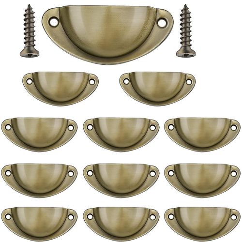 Ensemble de 12 tiroirs vintage, tirettes traditionnelles de meubles en demi-lune, tirettes de coquilles pour placard, armoire, commode, bronze, vis et conducteur inclus