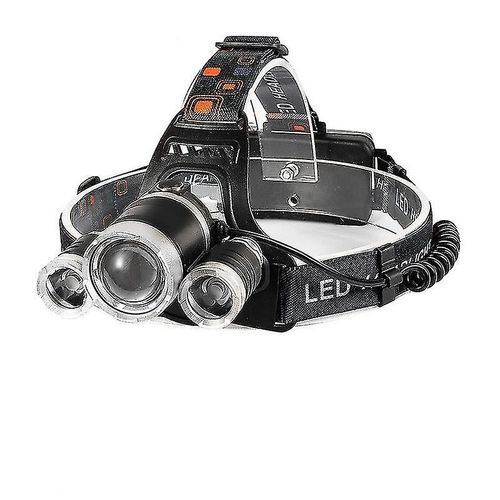 Lampe Frontale Led Rechargeable, Puissante Torche Led À 3 Têtes Zoomable Et Imperméable À L¿Eau Avec Câble Usb Et 2 Piles Pour La Chasse Au Camping Pêche