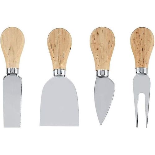 Ensemble de couteaux à fromage, 4pcs / set Ensemble de couteaux à fromage en acier inoxydable Ensemble de couteaux à fromage à poignée en bois (ensemble de cartes de couleur en quatre pièces)