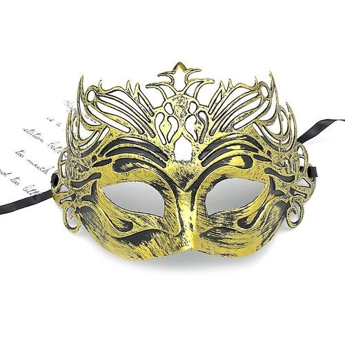 Masques D¿Halloween Décoration De Fête Imitation Couronne En Plastique Antique Masques Masculins Masque Rétro Doré Masque Demi(1pcs, Or)