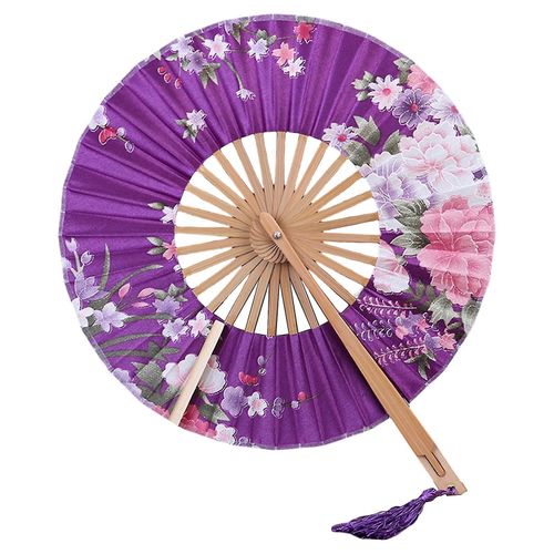 Ancien Éventail De Bambou À Glands Classique Avec Imprimé De Fleurs Pour Costume D¿Habillage Et Performance