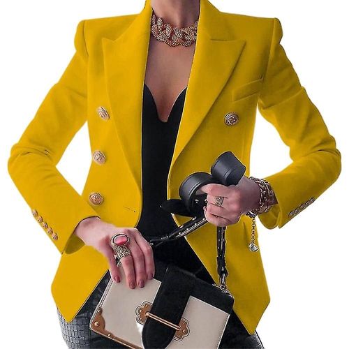 Femmes Dames Casual Manches Longues Revers Double Poitrine Mince Bureau Blazer Veste