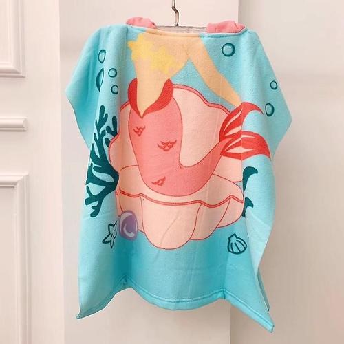 Enfants Peignoir À Capuche Serviette De Bain De Plage Sèche Rapide Serviette De Bain Filles Bo (1 Pcs, Bleu)