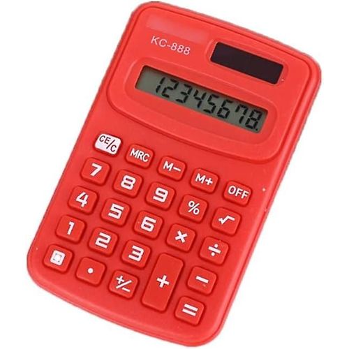 Mini calculatrice de poche, 8 chiffres batterie solaire à double puissance calculatrice de base calculatrice de bureau pour enfants école adulte Bureau à domicile (rouge) (1pc