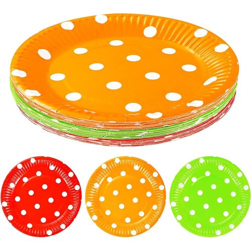Assiettes en papier de fête colorées Assiettes de pique-nique de 7 pouces Chafing Dish and Make Diy Painting (30 Pcs, rouge, vert, orange