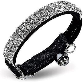 Soft Velvet Safe Cat Collier Réglable Bling Diamante Avec Cloches 11 Pouces Noir
