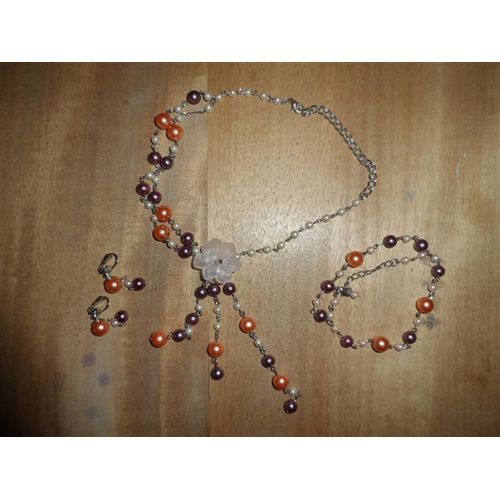 Collier, Bracelet Et Dormeuses Perles Multicolores