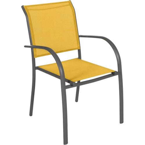 Fauteuil De Jardin Empilable Piazza Jaune Moutarde Et Graphite-56 X 65 X 88 Cm-Aluminium Anti-Rouille-Mobilier D'extérieur Terrasse