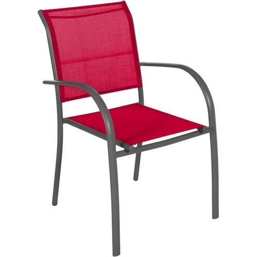 Fauteuil De Jardin Empilable Piazza Grenade Et Graphite-56 X 65 X 88 Cm-Aluminium Anti-Rouille-Mobilier D'extérieur Terrasse Balcon