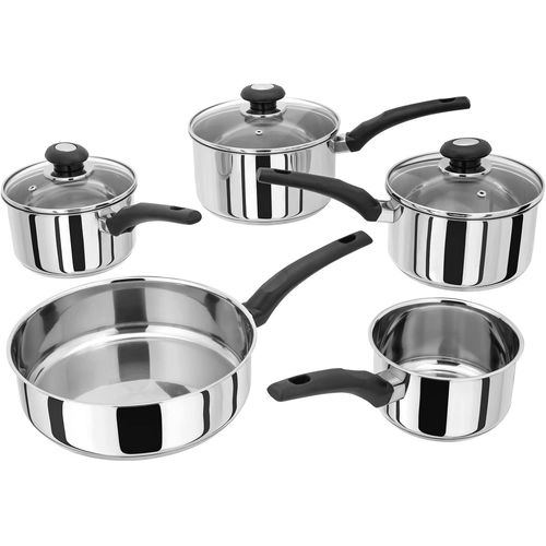 Essentials - Batterie De Cuisine En Inox C1 - Poêle 26 Cm - Casseroles 14 Cm/16 Cm/18 Cm/16 Cm - Couvercle En Verre Avec Trou Vapeur - Compatible Induction - Garanti 10 Ans - 5 Pièces[L1642]