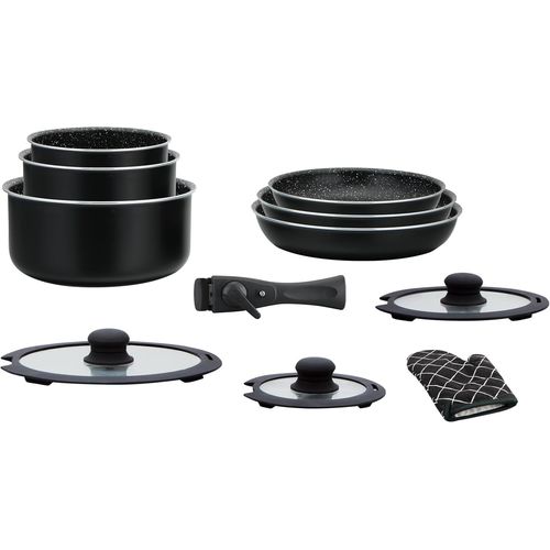 , Batterie De Cuisine Revêtement Pierre, Manche Amovible, 11 Pièces, Noir, Revêtement Anti-Adhésif, Tous Les Types De Feux, Y Compris L'induction, Ha5026-Blk[L116]