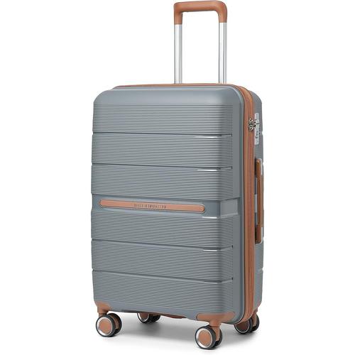 Valise Grande Taille Valises Soute 101 Liters, Rigide Trolley En Polypropylène À 4 Roulettes Et Serrure Tsa, 76X49.2X31 Cm (Gris)