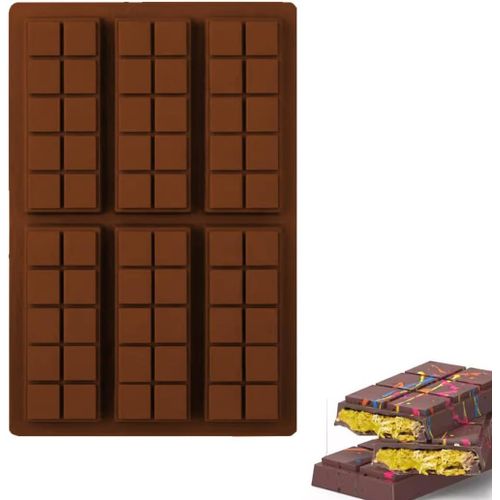 Moule Tablette Chocolat,Moule À Chocolat En Silicone 6 Trous,Moule À Chocolat Profond,Moule À Glaçons,Moule À Fudge (Marron)