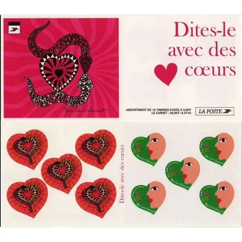 France 2000, Très Beau Bloc Carnet Neuf** Luxe Yvert 3298a, Coeurs Par Yves Saint Laurent, Timbres Auto-Adhésifs 3297 Coeur Et Serpents Et 3298 Coeur Et Visage,