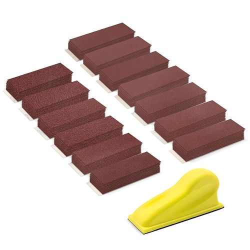 Lot de 131 feuilles de papier abrasif avec bloc abrasif manuel Grain 40/60/80/100/120/150/180/240/320/400/600/800/1000 Patins abrasifs pour ponçage et polissage.[G540]