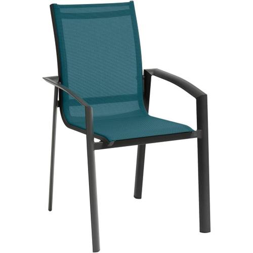 Fauteuil De Jardin Empilable Axant Bleu Canard Et Graphite-Aluminium Anti-Rouille Anti-Décoloration-Mobilier Extérieur