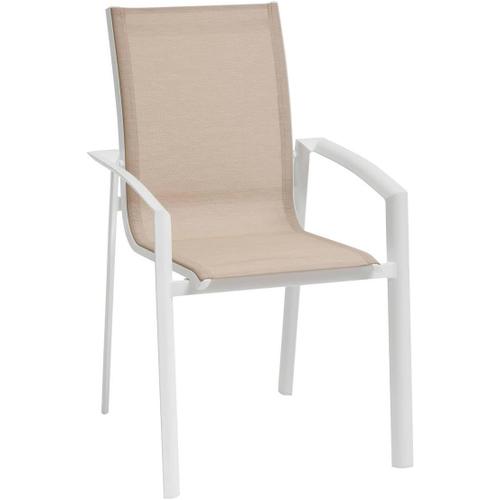 Fauteuil De Jardin Empilable Axant Lin Et Blanc-Aluminium Anti-Rouille Anti-Décoloration-Mobilier Extérieur Terrasse