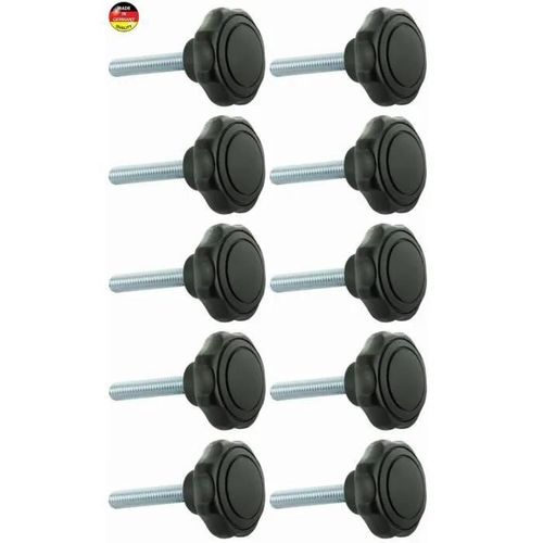 10x Vis poignée moleté diamètre M8 x longueur 50mm tête plastique 40mm tige acier bouton étoile ronde boule molette noir