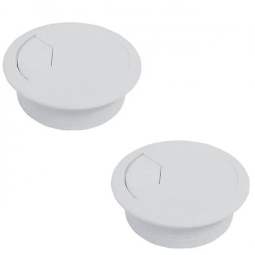 PASSE CABLE - Blanc - 80mm - Lot de 2 - Bureau - Rond