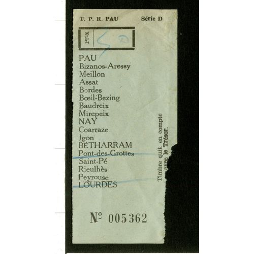 Ticket De 1948, T.P.R. Pau , Série D, Prix 50 , N°005362