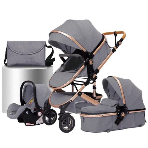 Système De Voyage 3-En-1 Pour Bébé Avec Poussette Pliable, Réglable Et Paysage, Couleur Grise