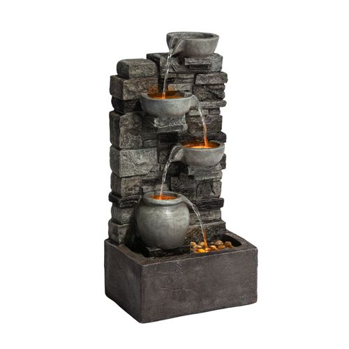 Teamson Home Fontaine Cascade 4 Niveaux Pierre Grise Extérieur Led