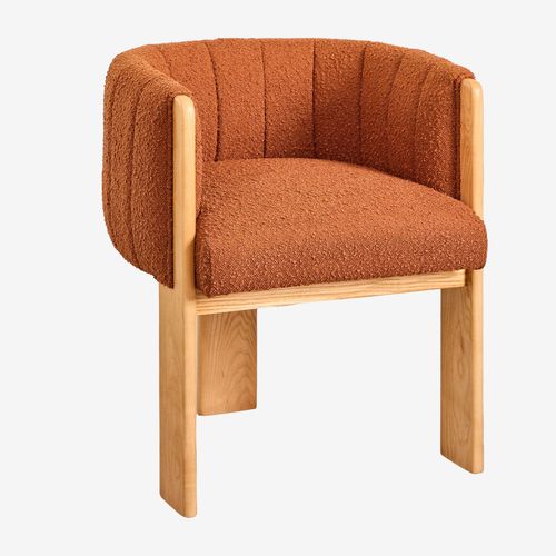Pack De 4 Chaises De Salle À Manger En Bois De Frêne Et Tissu Bouclé Léo