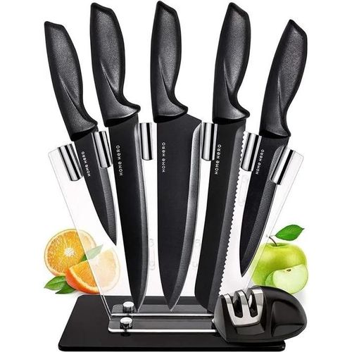 Couteau Cuisine Avec Aiguiseur Home Hero Set - Couteaux De Cuisine Professionnelle En Acier Inoxydable - Ensemble De Couteaux Et Ust