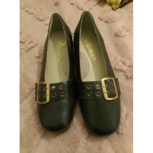 Ballerines Noires Boucles Dorées 38 Pedi Confort Neuves.