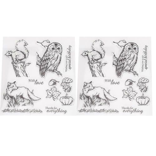 2pcs Transparent Timbre Tampon En Caoutchouc Diy Journal Hibou Écureuil Fox Motif Sceau T1672