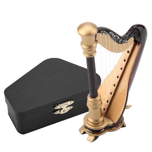 3.5in En Bois Miniature Harpe Réplique Avec Boîte-Cadeau Instrument Modèle Musical Cadeaux Ornements