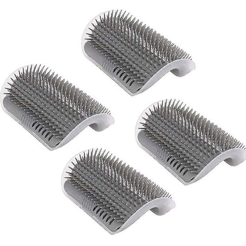 Nouveau2023 4 Count (Pack De 1) Accessoires De Toilettage De Chat Brosse Self Groomer Avec Herbe À Chat, Massage Mural Coin Peigne D¿Épilation Scratching Perte De Fourrure (