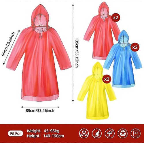 Rain Poncho Jetable Adultes Imperméable À L¿Eau, 6 Pack Emergency Clear Rain Cape