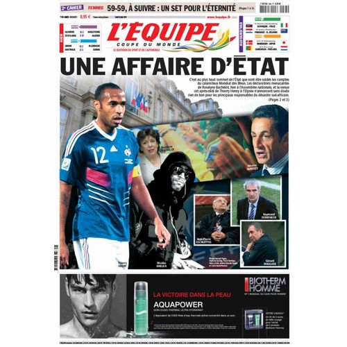 Journal L'équipe N° 20437 : Coupe Du Monde 2010 "Une Affaire D'etat"