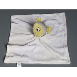 Doudou Poisson Jaune Gris Mouchoir Blanc Sergent Major