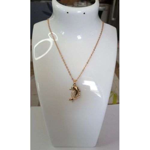 Collier Dauphin Coeur Strass Dore