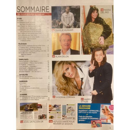 Ciné-Télé Revue N 19 - 11/05/2017 - Maria Del Rio - Brigitte & Emmanuel Macron - Alain Delon - Jean-Claude Vandamme - Charlie Hunnam - Sandrine Corman - Harry Styles - Victor Lanoux - Balasko ...