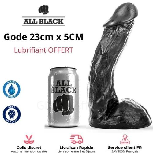 Sextoy Geant All Black Réaliste 23cm X 5cm Gros Gode Enorme Xxl Non Vibrant Fist Anal