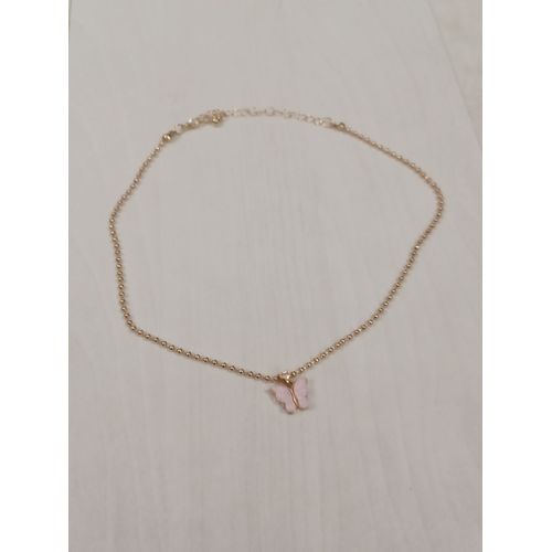 Collier Métal Doré,Papillon Nacré,Taille 55cm