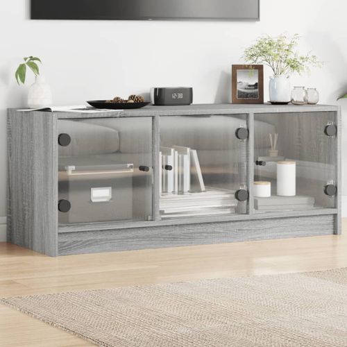 Vidaxl Meuble Tv Avec Portes En Verre Sonoma Gris 102x37x42 Cm