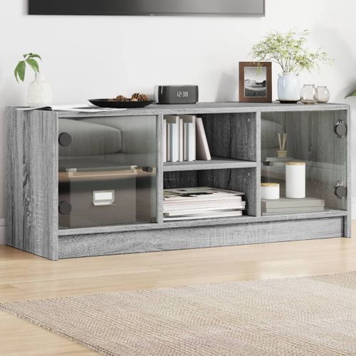 Vidaxl Meuble Tv Avec Portes En Verre Sonoma Gris 102x37x42 Cm