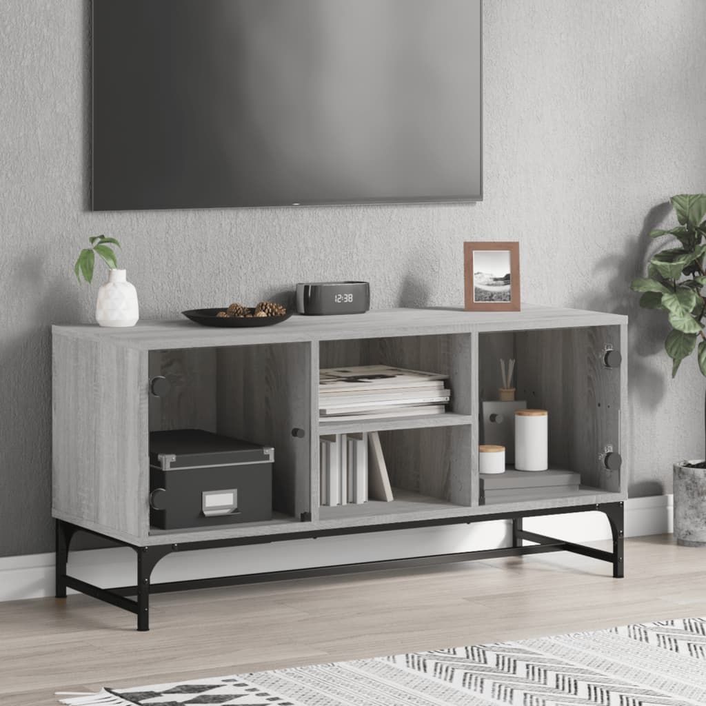 Vidaxl Meuble Tv Avec Portes En Verre Sonoma Gris 102x37x50 Cm
